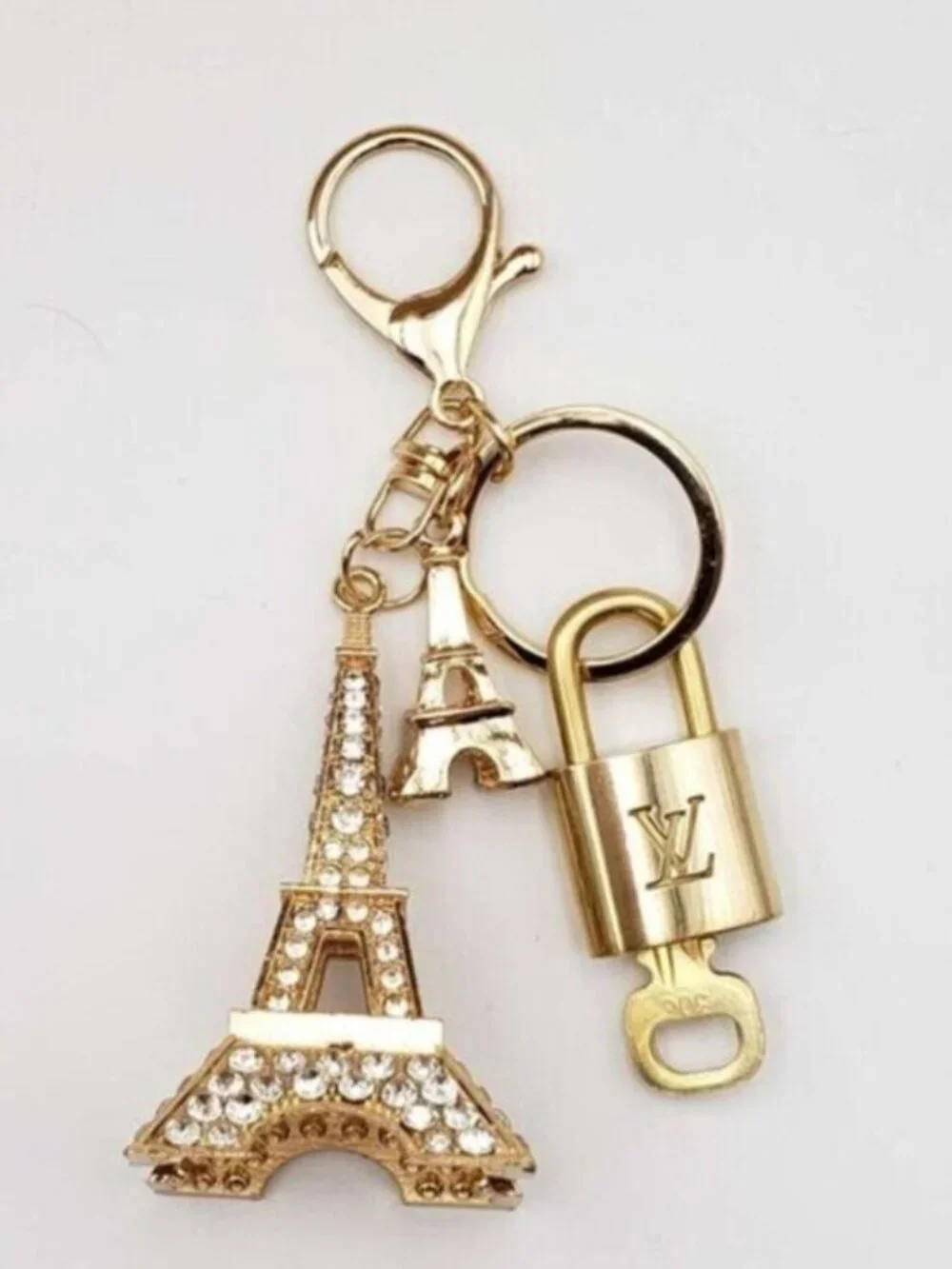 Louis Vuitton Gold Lock 🔒 Authentic LV Key + Unbranded Eiffel Tower Bag Charm